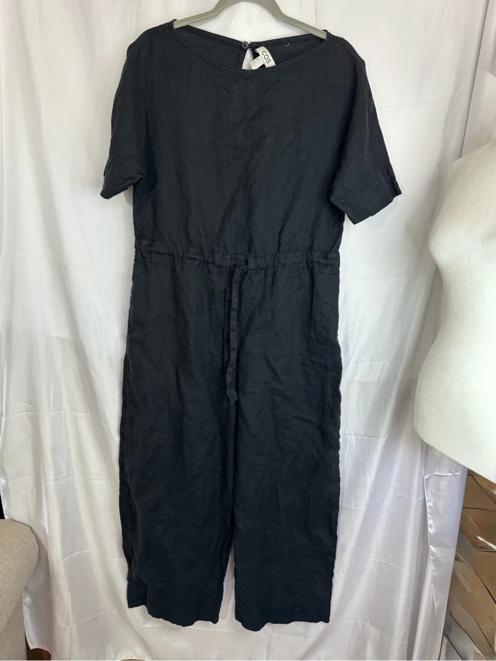 COS Drawstring-Waist Linen Wide Leg Jumpsuit Size S